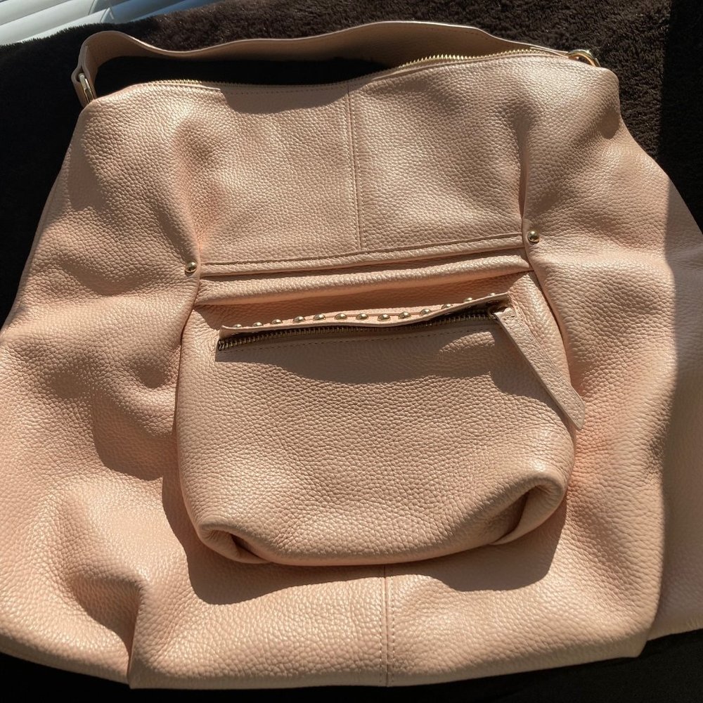 LAGGO  beige/ lt. pink leather bag 16 x 14 LIKE NEW